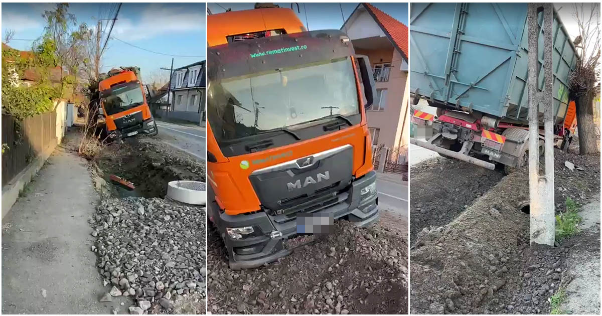 VIDEO. Accident în județul Satu Mare. A ajuns cu camionul în șanț