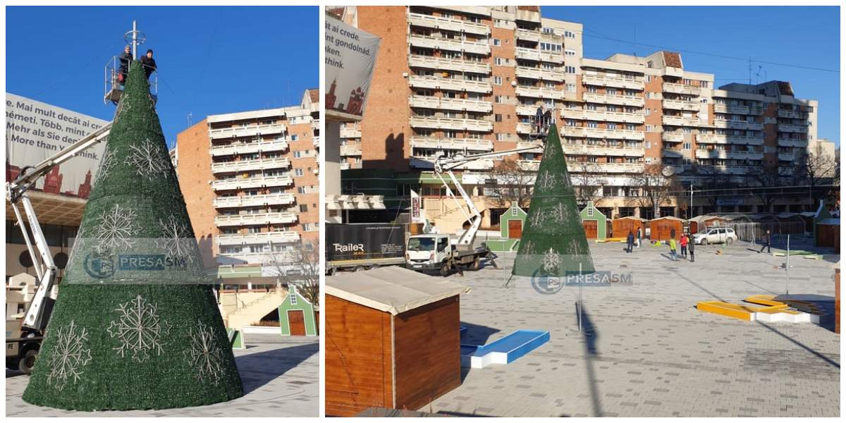 FOTOGALERIE. BRAD uriaș în centrul Sătmarului! Târg spectaculos de Crăciun