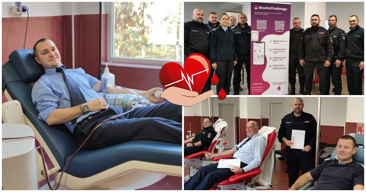 FOTO. Zeci de jandarmii sătmăreni sărbătoresc donând sânge: "Nu rămâne nepăsător, vino alături de noi!"