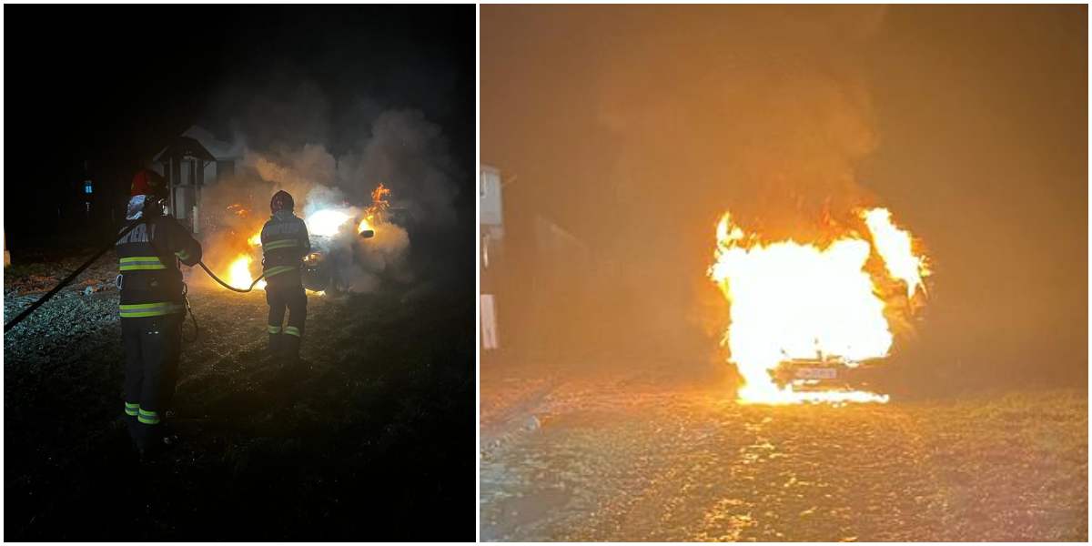 FOTO. Mașină făcută scrum în doar câteva minute, în județul Satu Mare