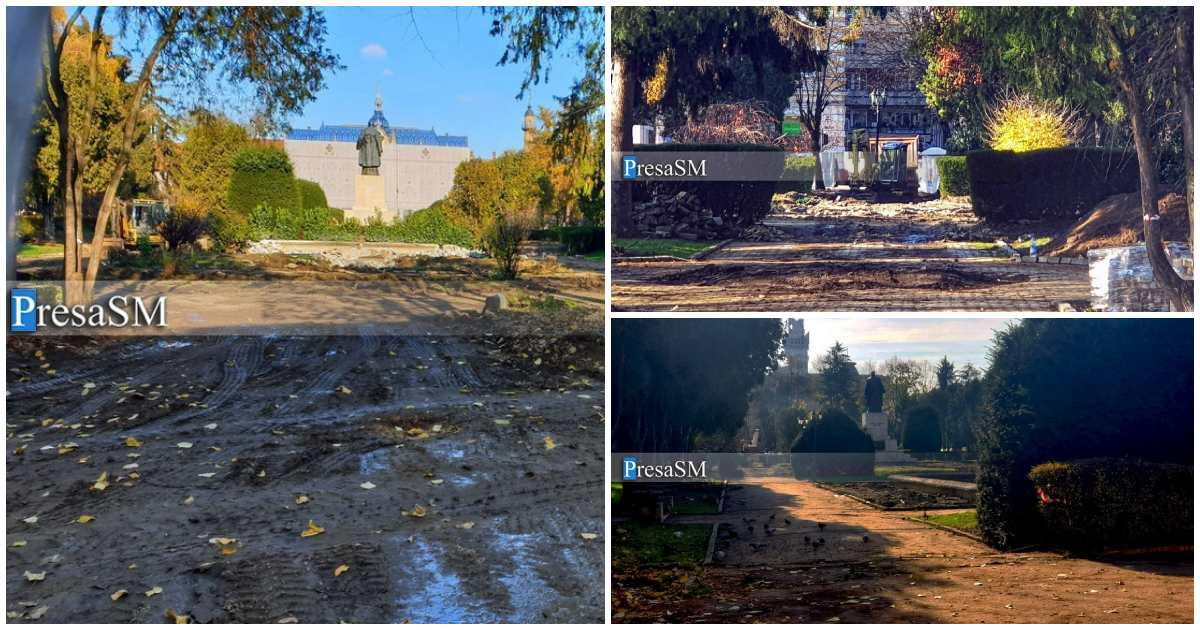 FOTOGALERIE. Buldozerele au intrat în parcul central din Satu Mare. Cele mai noi imagini