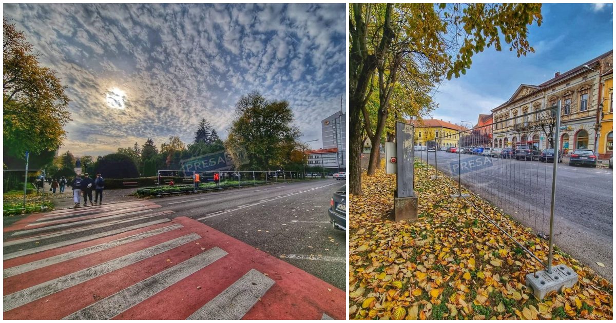FOTO. A început împrejmuirea parcului central. Se va închide traficul pietonal
