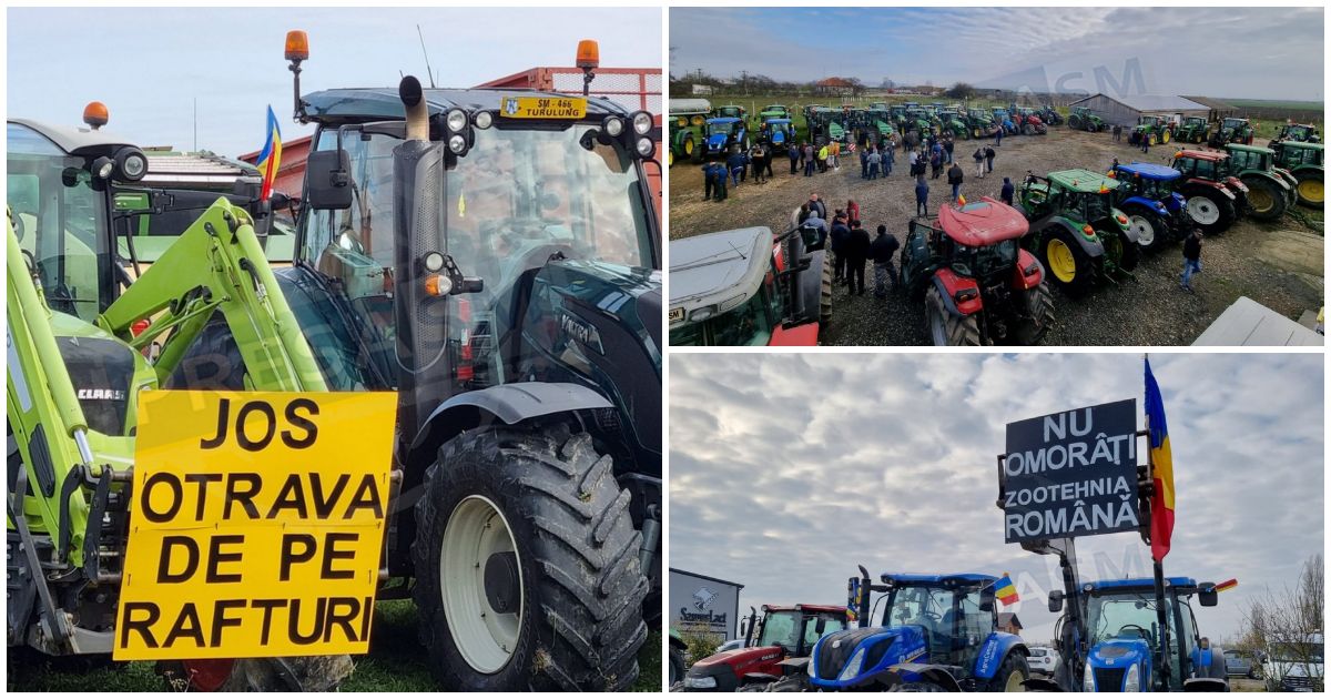 FOTO/VIDEO. Protest cu tractoare pe șosele. Fermierii sătmăreni: "Jos otrava de pe rafturi! Nu vom rezista mult!"
