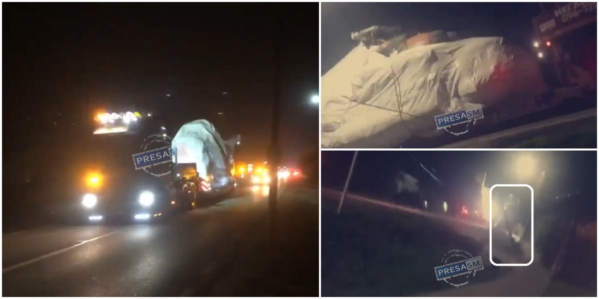 VIDEO. Comedie de Satu Mare: au rupt stâlpul cu elicopterul militar transportat pe platformă