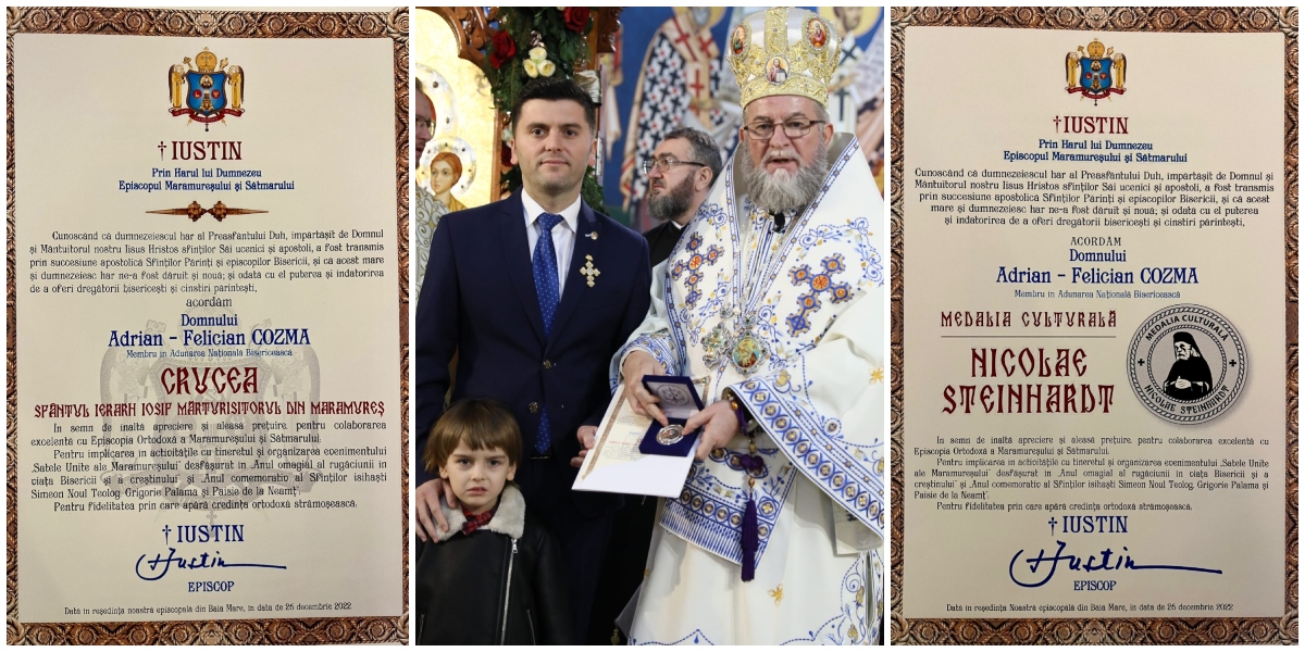 FOTO/VIDEO. Episcopia Ortodoxă i-a conferit înalte distincții deputatului Adrian Cozma