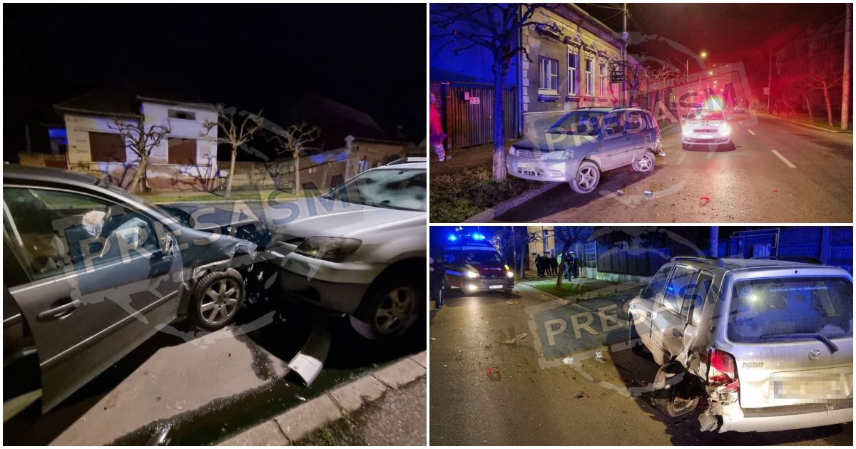 FOTOGALERIE. După faptă și răsplată. Șoferul beat, care a avariat 4 mașini în Satu Mare, a fost trimis în judecată