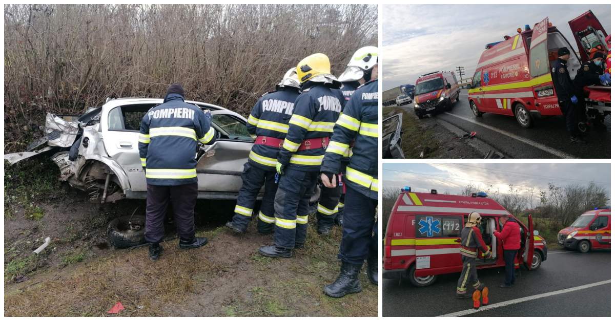FOTOGALERIE. Accident grav între Satu Mare și Oradea. Două persoane încarcerate, coliziune între un TIR și o mașină