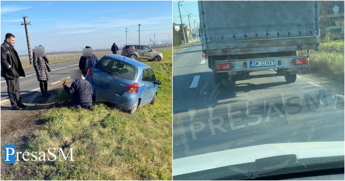 FOTO. Mașină împinsă în șanț, în județ! Două victime, șoferul vinovat a fugit