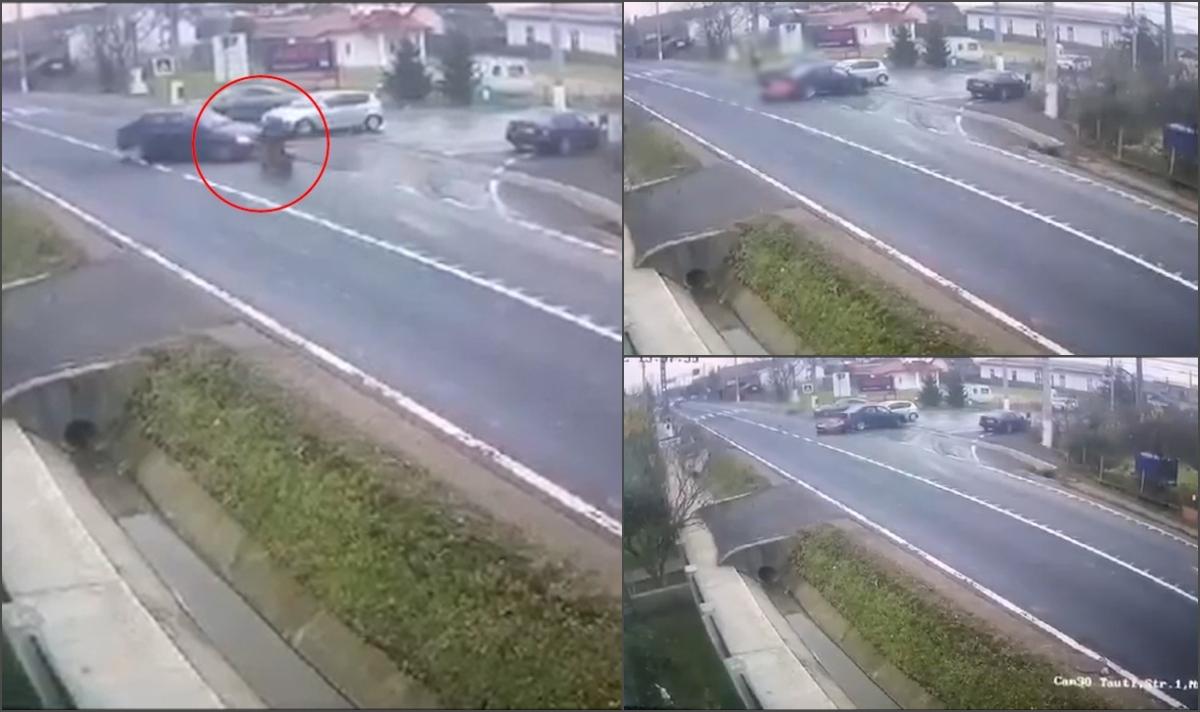 VIDEO. Motociclist aruncat în aer zeci de metri. Impact teribil cu o mașină, spre Satu Mare
