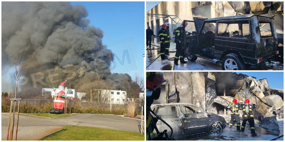 FOTO/VIDEO. Proporțiile dezastrului din Satu Mare: mașini făcute scrum, o hală uriașă a fost distrusă