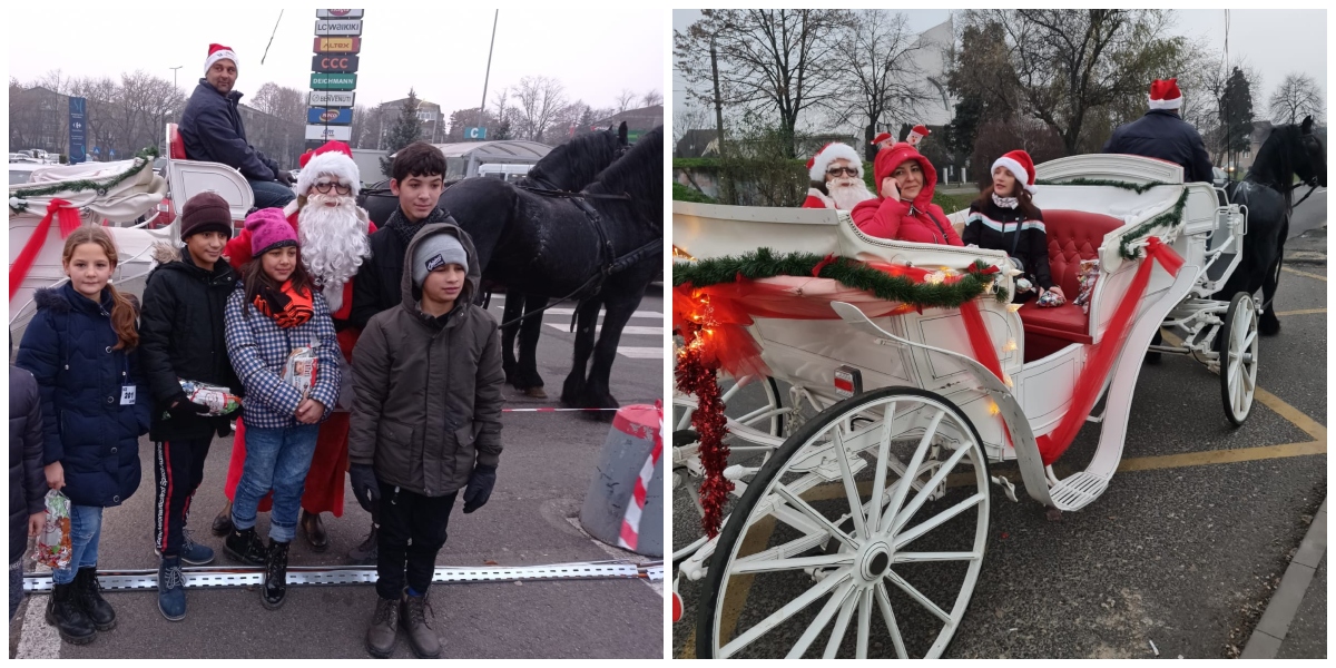FOTO. Moș Crăciun a împărțit daruri din caleașcă copiilor din municipiul Satu Mare