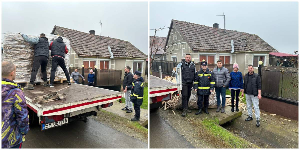 FOTO. Pompieri cu suflet mare! Din banii lor, ajută familiile nevoiașe cu lemne de foc