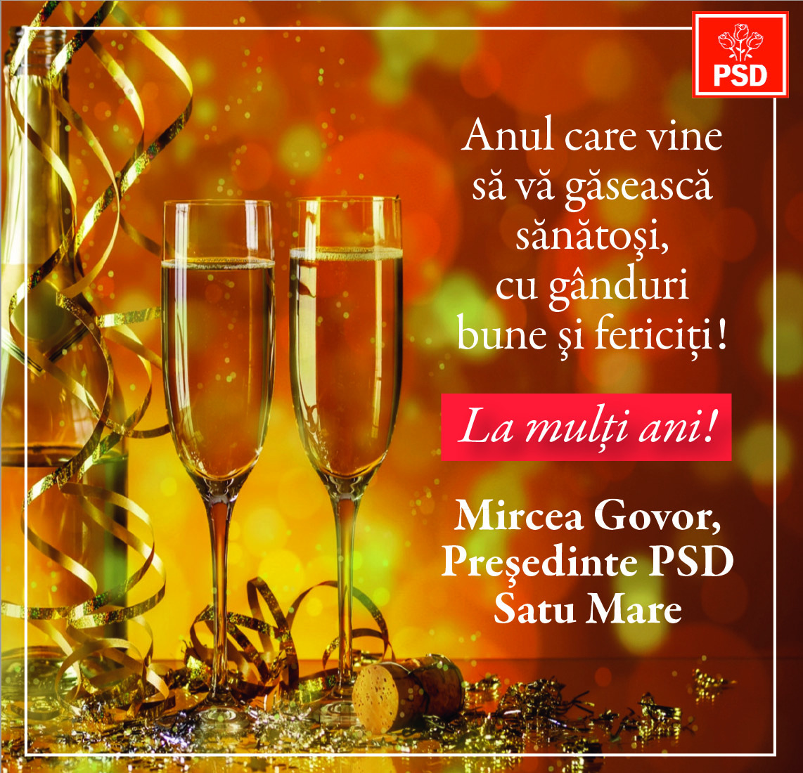 Mesajul conducerii PSD Satu Mare pentru toți sătmărenii, cu ocazia Noului An
