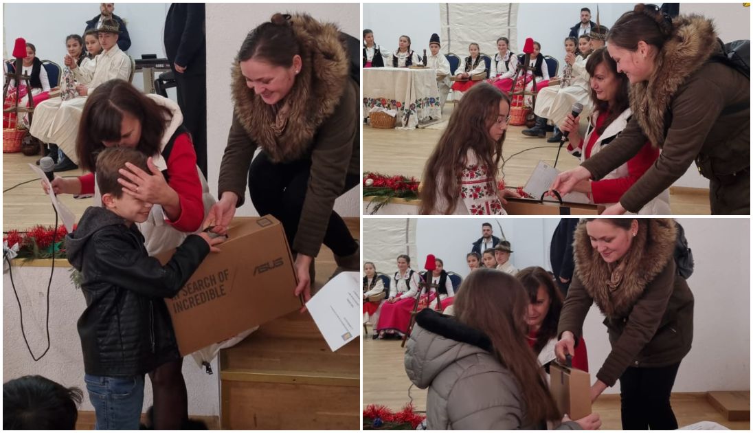 FOTO. Surpriză de proporții pentru zece "copii harnici de sub Codru". Moșul SamCivica le-a oferit în dar laptopuri