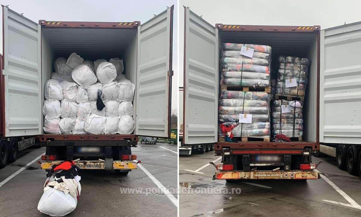 FOTO. TIR-uri cu tone de haine second-hand, trimise înapoi în Ungaria de frontieriștii sătmăreni