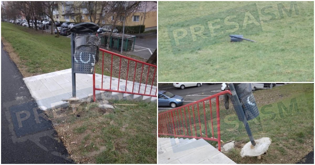 FOTO. S-au "distrat" de Crăciun distrugând coșurile de gunoi de pe dig, în Micro 16