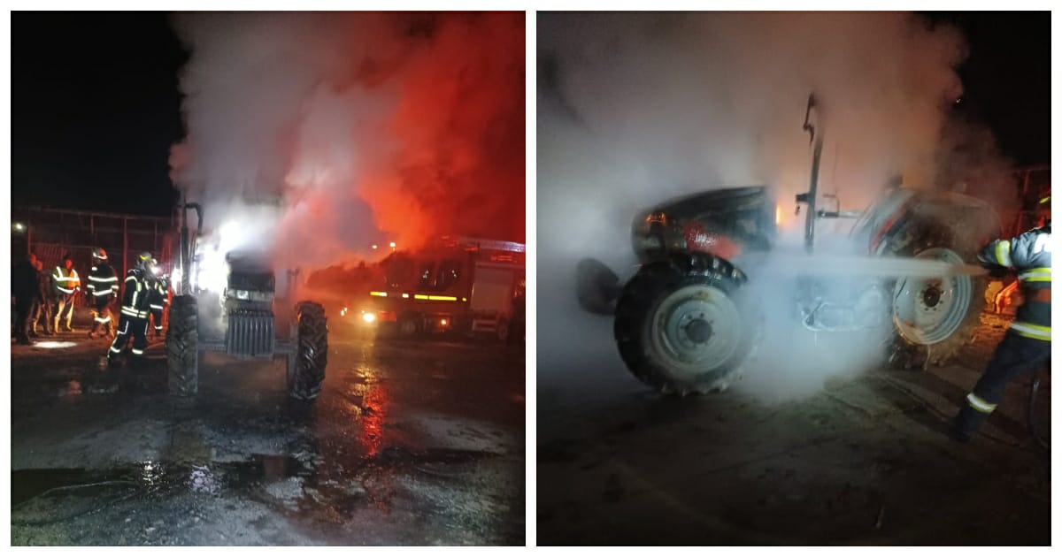 FOTO. Alertă la o fermă din județ! Animale în pericol, tractor distrus de flăcări