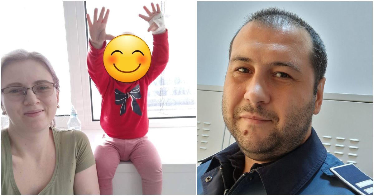 FOTO. Fetiță de un anișor, salvată de un polițist după ce s-a înecat. Micuța intrase în stop respirator