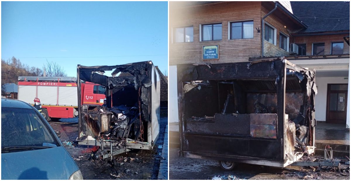 FOTO. Cinci răniți, inclusiv un copil, în județul vecin, după o explozie urmată de incendiu la o rulotă