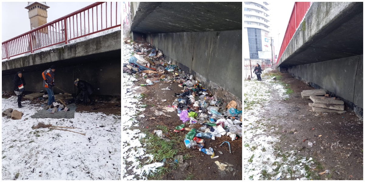 FOTO. Asistații social, scoși la muncă în municipiul Satu Mare. Au măturat străzile și au curățat sub poduri
