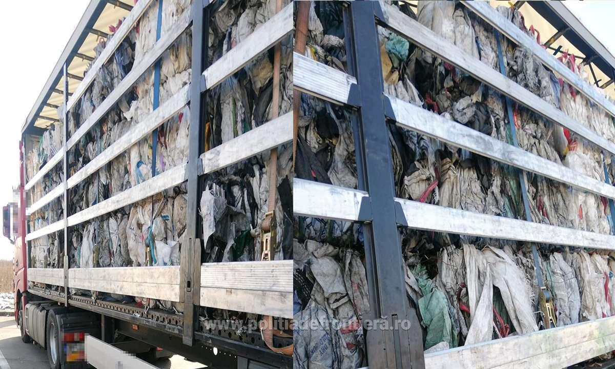 FOTO. Tone de "cârpe" din Germania, trimise înapoi în Ungaria. Trebuiau să ajungă la o firmă din Satu Mare