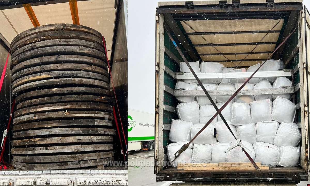 FOTO. Zeci de tone de deșeuri din Ungaria, aduse spre România. Autoritățile le-au oprit în Vama Petea
