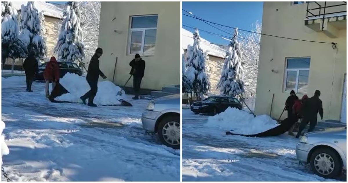 VIDEO. Imaginile zilei. Deszăpezire cu pătura la o primărie din țară