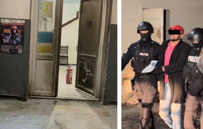VIDEO. Un individ a incendiat sediul Poliției! A aruncat cu un cocktail molotov