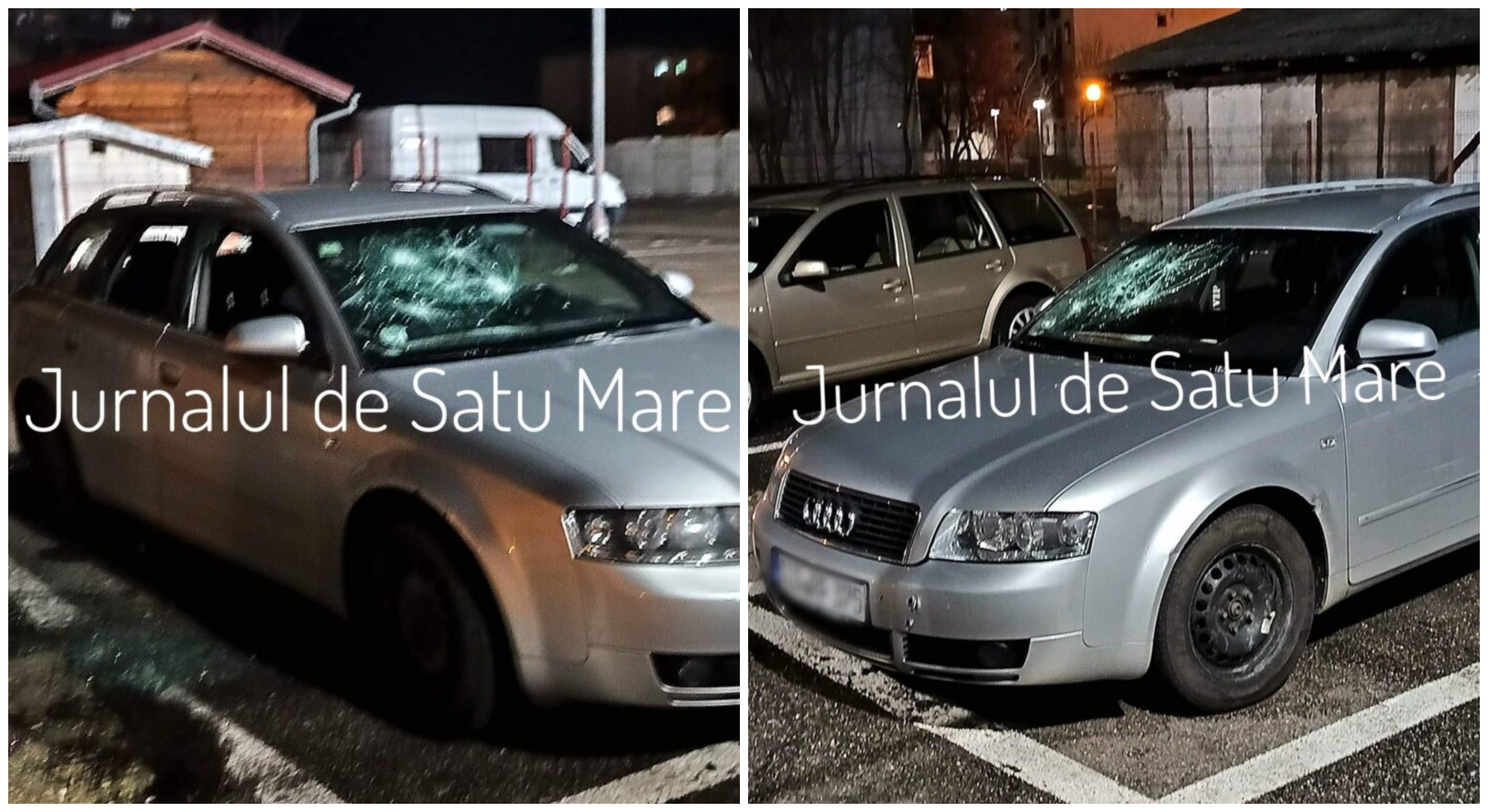 FOTO. Mașină vandalizată în parcarea unui supermarket din municipiul Satu Mare