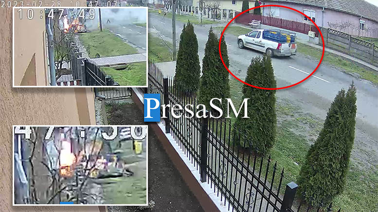 VIDEO EXCLUSIV. Momentul în care mașina cu butelii intră în casă și ia foc, în Pișcolt