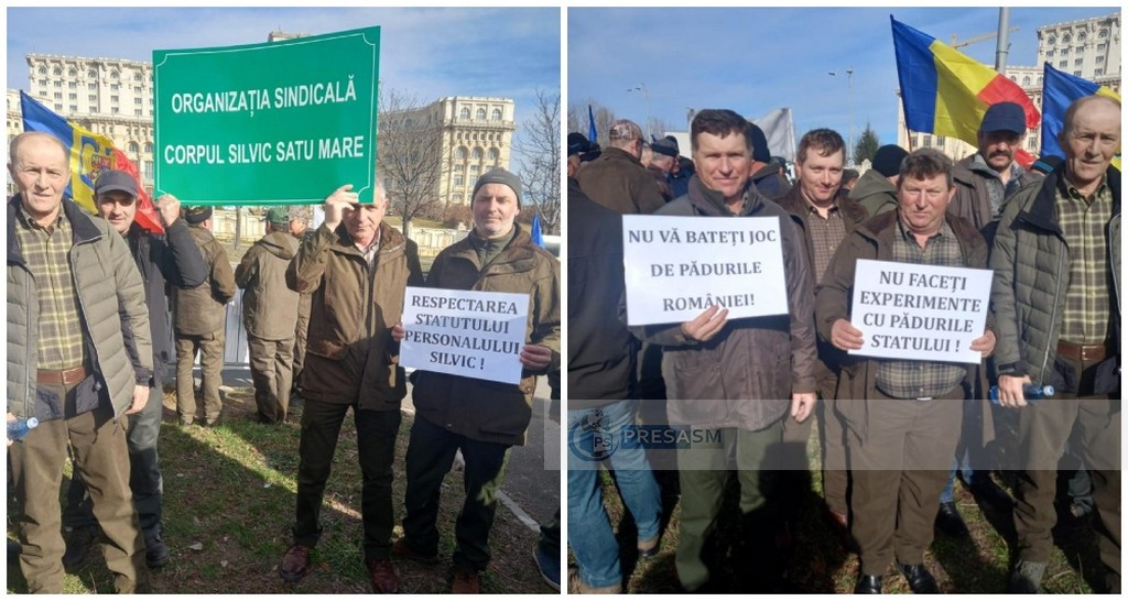FOTO. Protest al pădurarilor din Satu Mare. Pădurile statului, în pericol de a cădea în mâinile marilor exploatatori