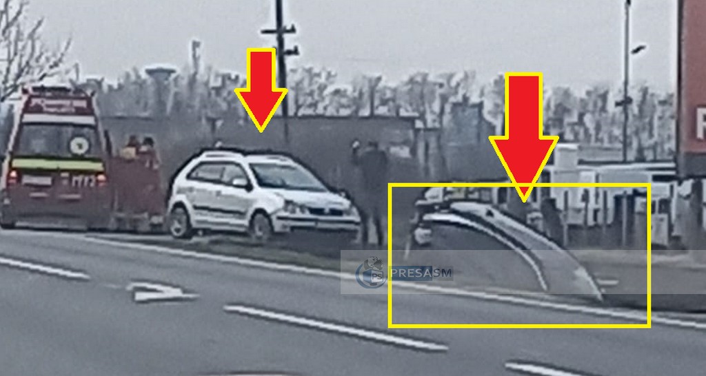 FOTO. Accident între Satu Mare și Botiz. O mașină a ajuns în șanț, o femeie la Urgență