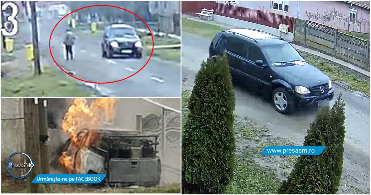 VIDEO. Mașină în flăcări, tânăr disperat. Un șofer NU oprește și era să lovească victima confuză