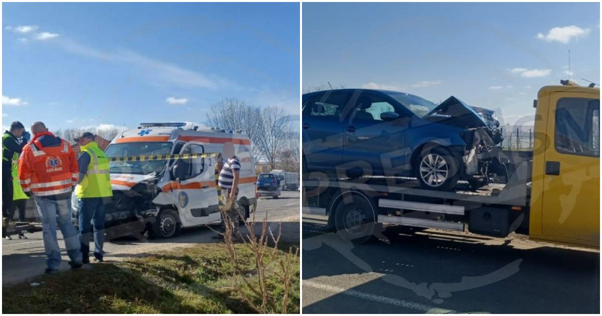 FOTO/VIDEO. Cum s-a produs coliziunea frontală dintre ambulanță și mașină. Explicațiile polițiștilor sătmăreni