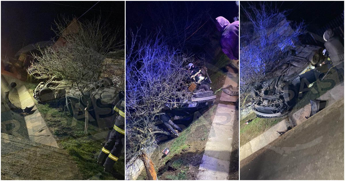FOTO/VIDEO. Aventura unor sătmăreni terminată  în șanț și la spital. Șoferul era băut