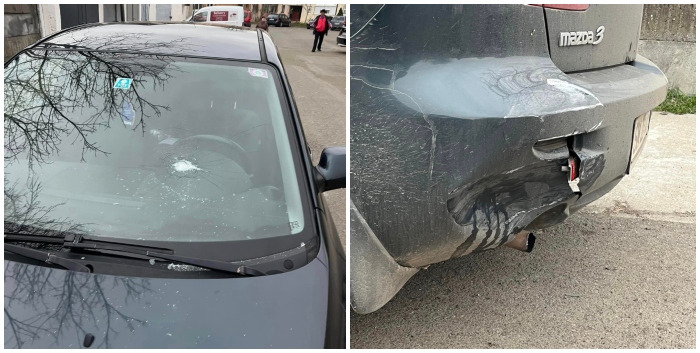 FOTO. I-a lovit mașina, i-ar fi spart parbrizul de nervi, apoi a fugit. Accident în Satu Mare