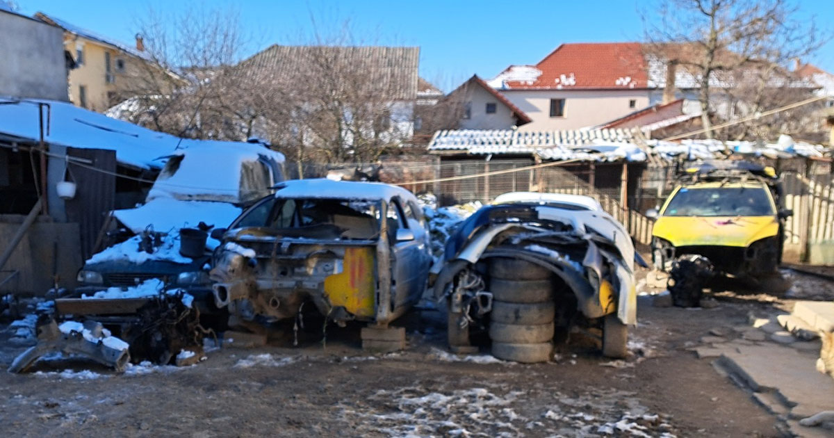 FOTO. Un sătmărean și-a dezmembrat mașinile în curte. Apoi s-a trezit amendat de Garda de Mediu