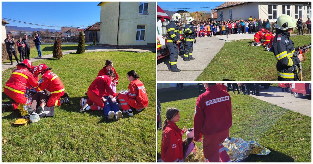 FOTO. Explozie urmată de incendiu de propoții la o școală din județul Satu Mare (exercițiu)