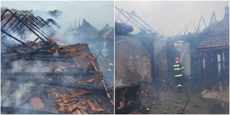 FOTO. Incendiu de amploare, utilaje distruse, mobilizare de forțe în județul Satu Mare