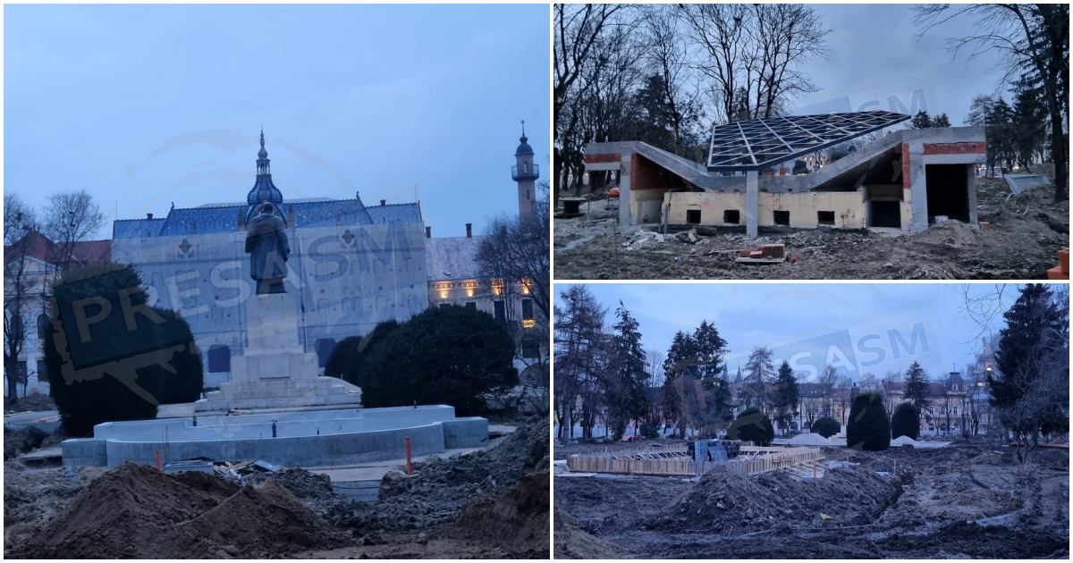 FOTOGALERIE. Avansează lucrările în Parcul Central. În curând se închide și traficul rutier