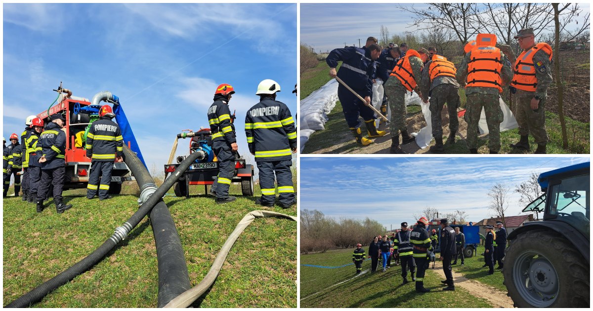 FOTO. Mobilizare a pompierilor sătmăreni. Pregătiri pentru situații de urgență: inundații de amploare (exercițiu)