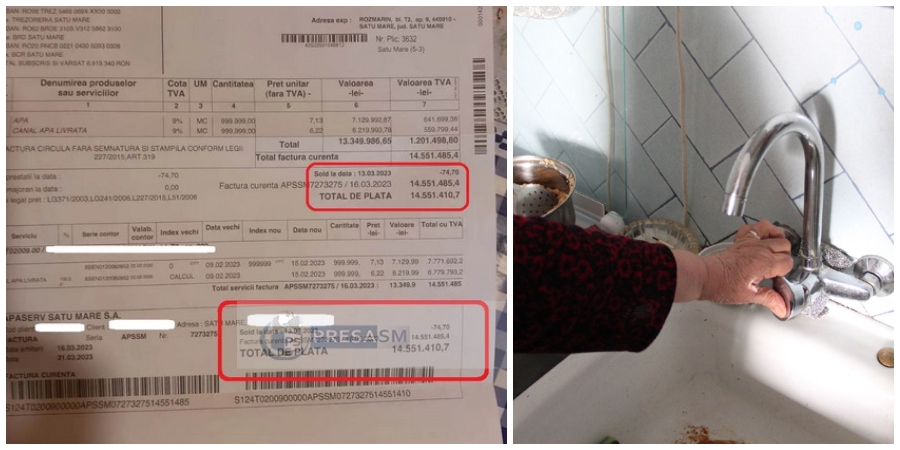 FOTO. O sătmăreancă a primit o factură astronomică de la Apaserv: 14 milioane lei! În apartament NU locuiește nimeni
