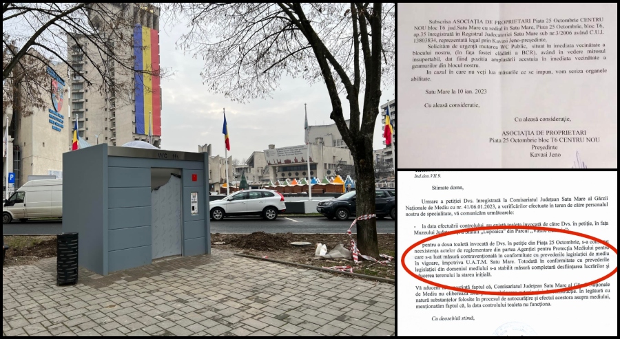 FOTO. Primăria Satu Mare, amendată. Toaleta din centrul orașului, ridicată la ordinul Gărzii de Mediu