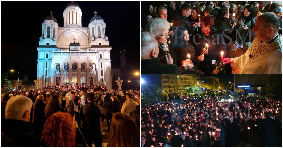 FOTO/VIDEO. Sătmărenii sărbătoresc Învierea. Bisericile, pline de credincioșii veniți să ia Lumină și să sfințească coșuri