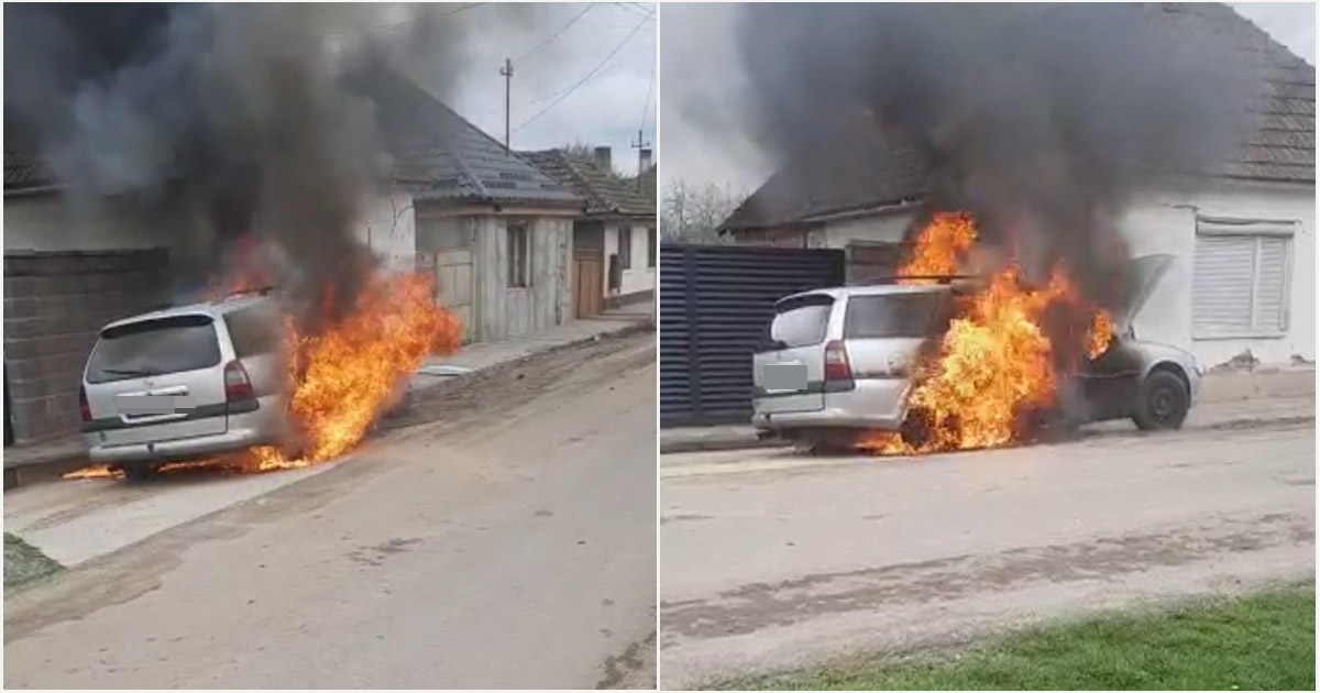 VIDEO. Se întâmplă în România. A încercat să golească rezervorul autoturismului cu bormașina. Automobilul a ars ca o torță