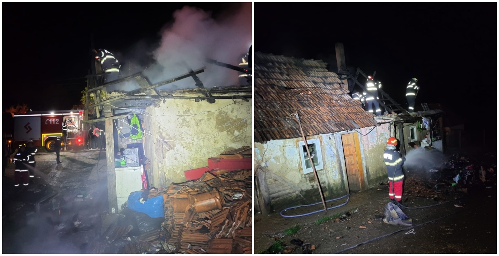 FOTO. Casă în flăcări în județul Satu Mare! 9 copii și 4 adulți au fost în interior