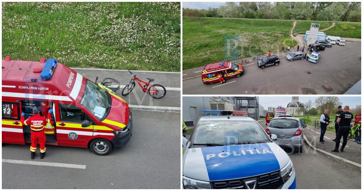 FOTO. Accident din teribilism lângă Mall. Un puștan s-a oprit cu bicicleta într-o mașină