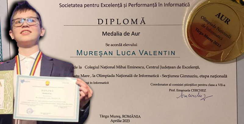 FOTO. Elevul de aur al Sătmarului! Luca, un geniu al Informaticii. A câștigat Olimpiada Națională a treia oară