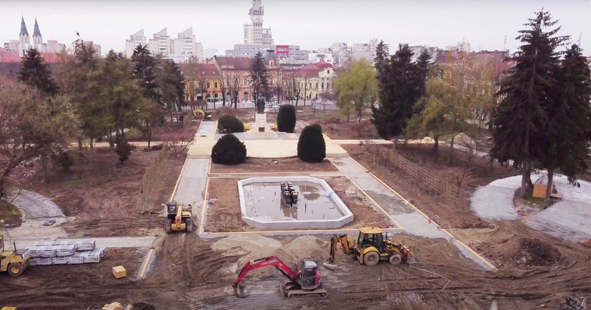VIDEO. Cum arată Parcul Central, la circa  jumătate de an de la începerea lucrărilor. Noul peisaj prinde contur