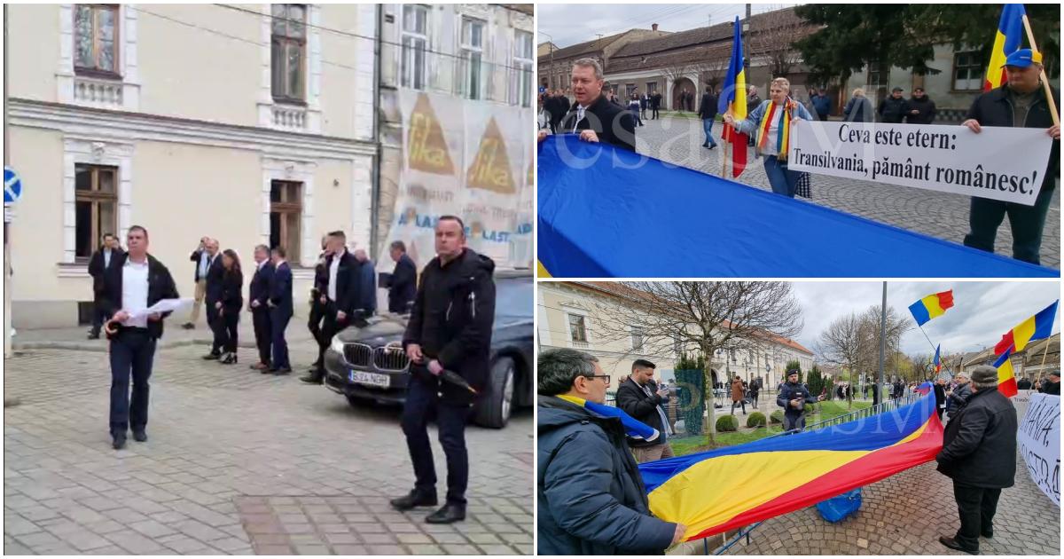 FOTO/VIDEO. Președintele Ungariei a ajuns la Carei. Spirite încinse: "Transilvania, pământ românesc!"